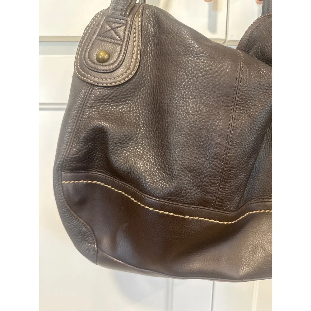 The Sak Dark Brown Pebbled Leather Hobo Shoulder Bag Contrast Stitching Casual